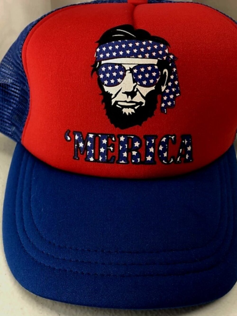Abe Lincoln Merica snapback trucker hat ballcap, USA, Sz Youth L or Adult Sm